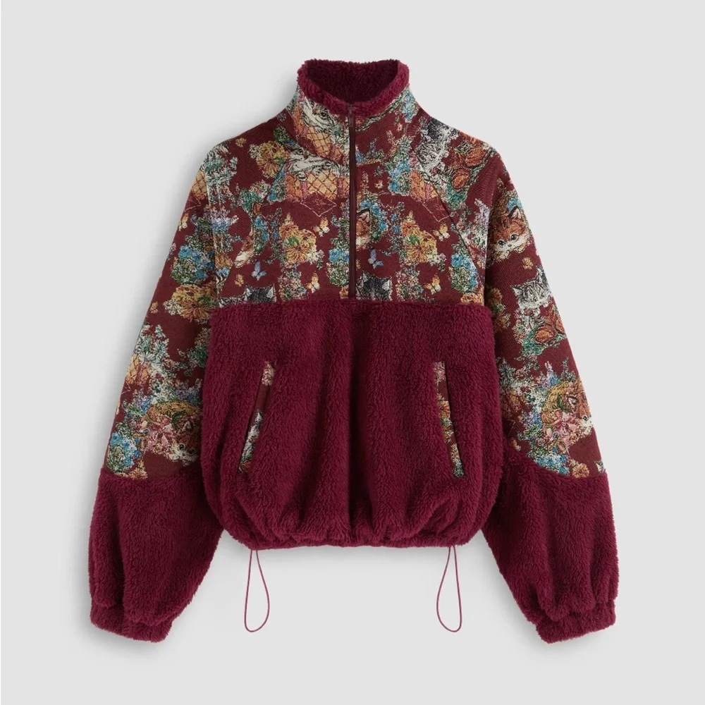 Cider Fleece Collar Floral Cat Knotted Sweatshirt - Picture 14 of 14
